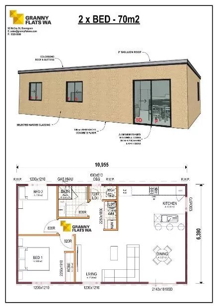 Two Bedroom Granny Flat Floor Plans 60m2 House Plan | Viewfloor.co